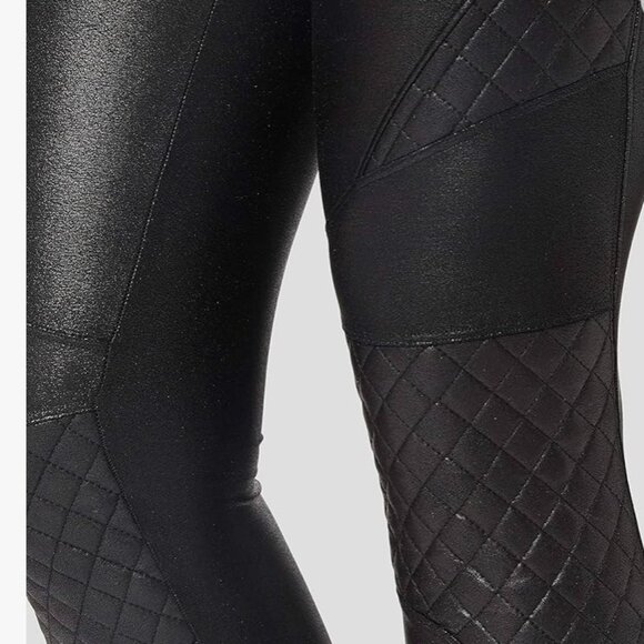 SPANX FAUX LEATHER BLAACK QUILTED LEGGINGS M - Picture 5 of 8